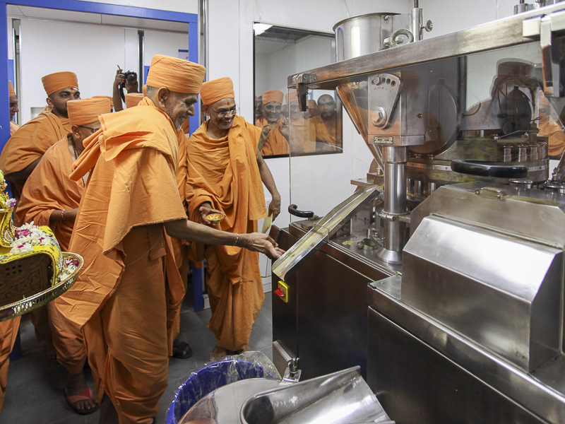Senior sadhus sanctify tablet making machinery