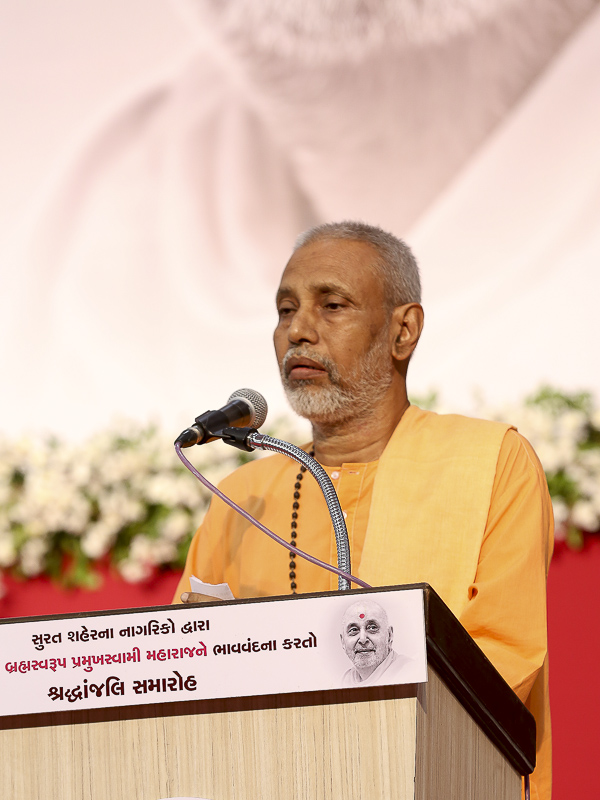 Pujya Ambrishanand Swami addresses the assembly