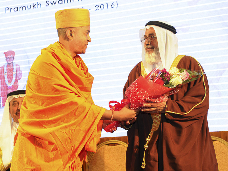 Brahmavihari Swami welcomes Hon. Khalifa Dhahrani