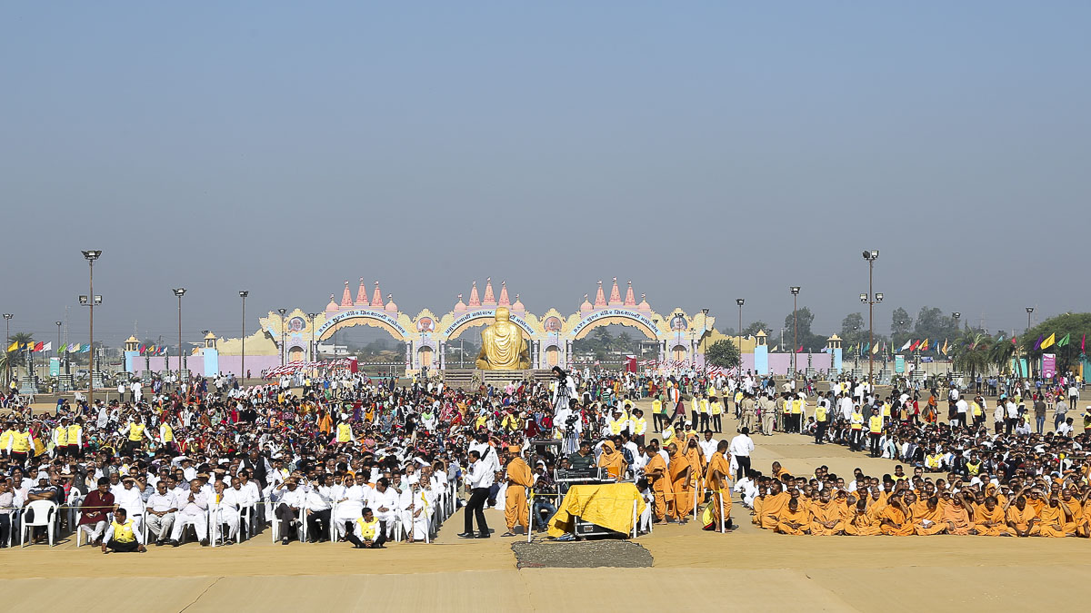 Sadhus and devotees during the nagar opening assembly