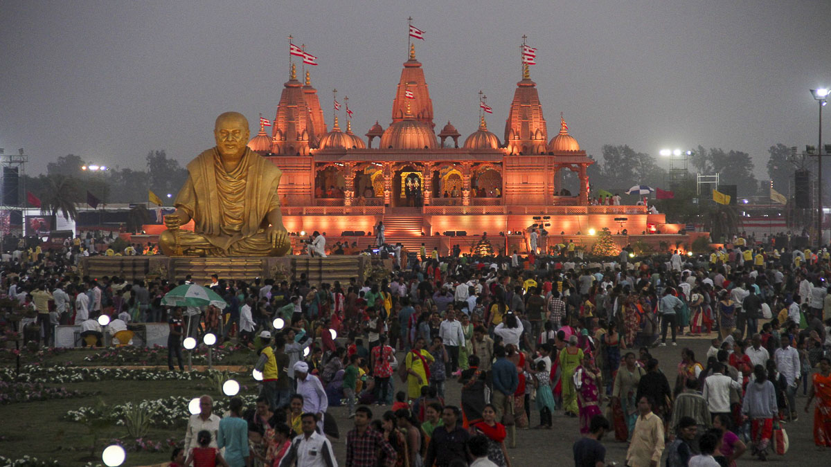 Devotees and well-wishers visit the Swaminarayan Nagar