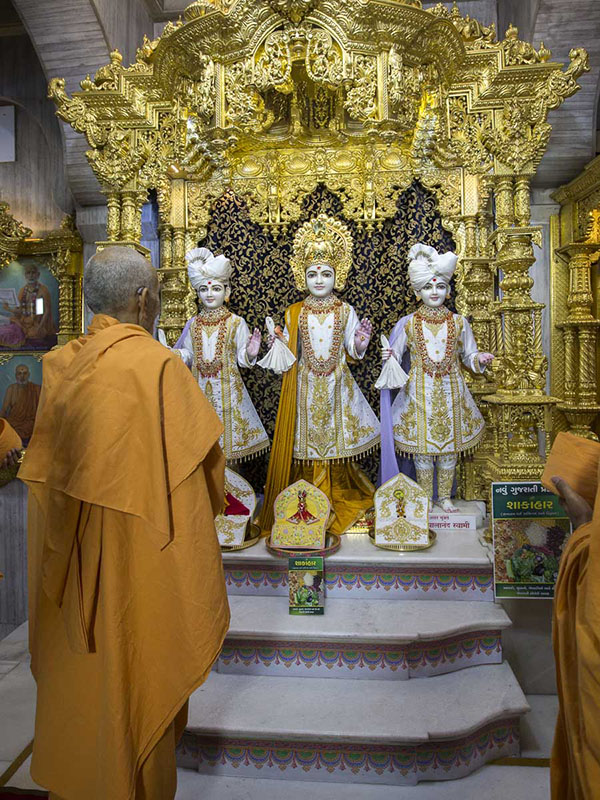 Param Pujya Mahant Swami Maharaj engrossed in darshan of Thakorji, 22 Jan 2017