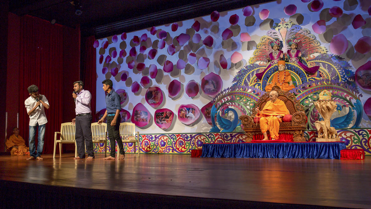 A skit presentation by youths in the evening satsang assembly, 12 Apr 2017