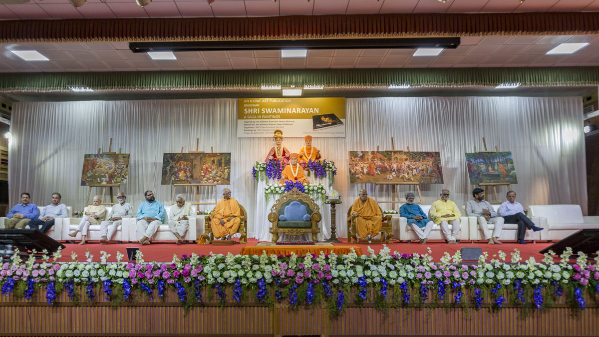 Dignitaries on stage during the book launch assembly