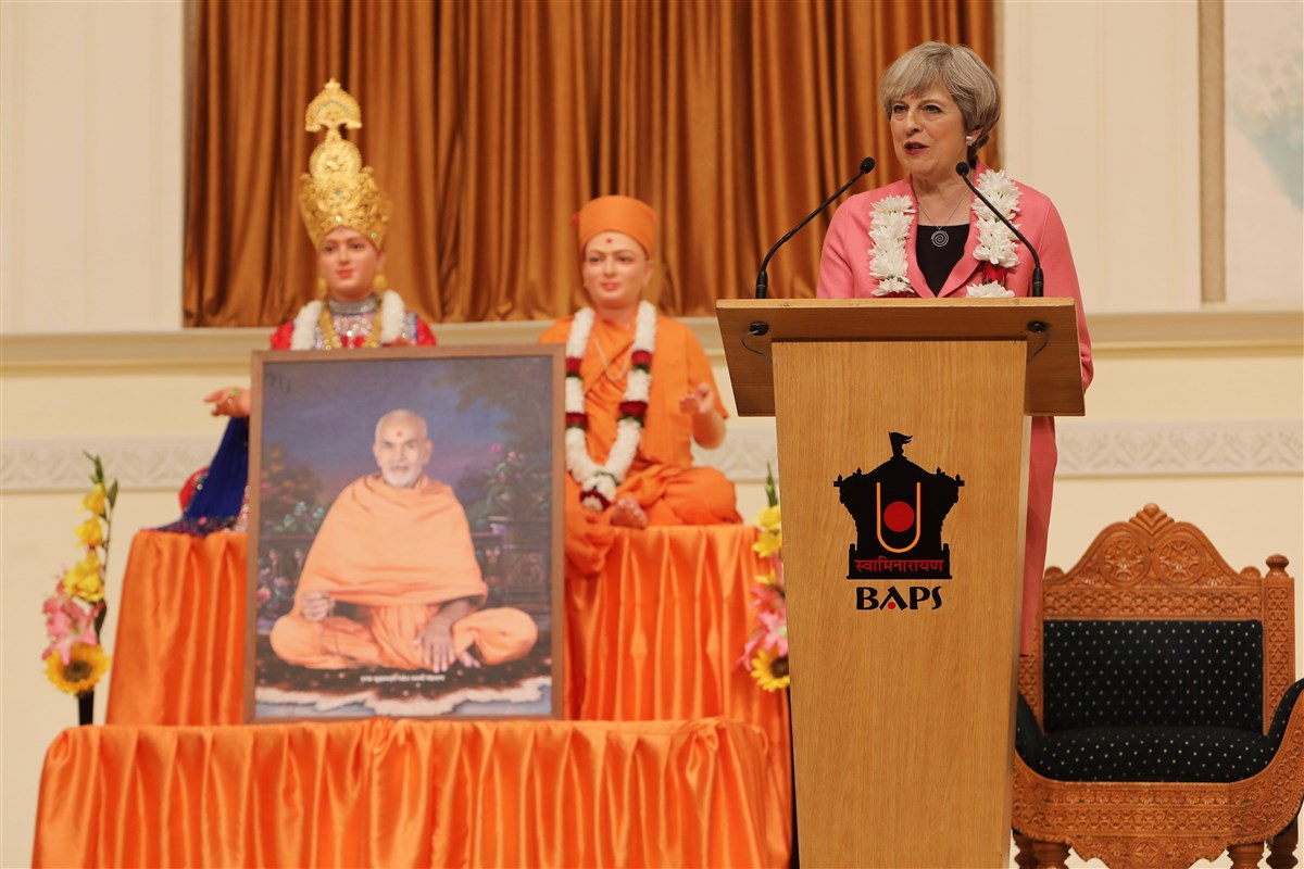 Prime Minister Theresa May addresses the assembly