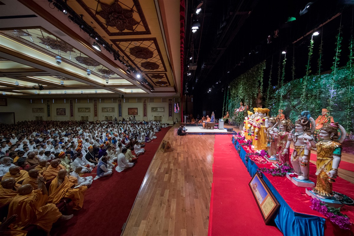 Devotees engaged in the morning assembly