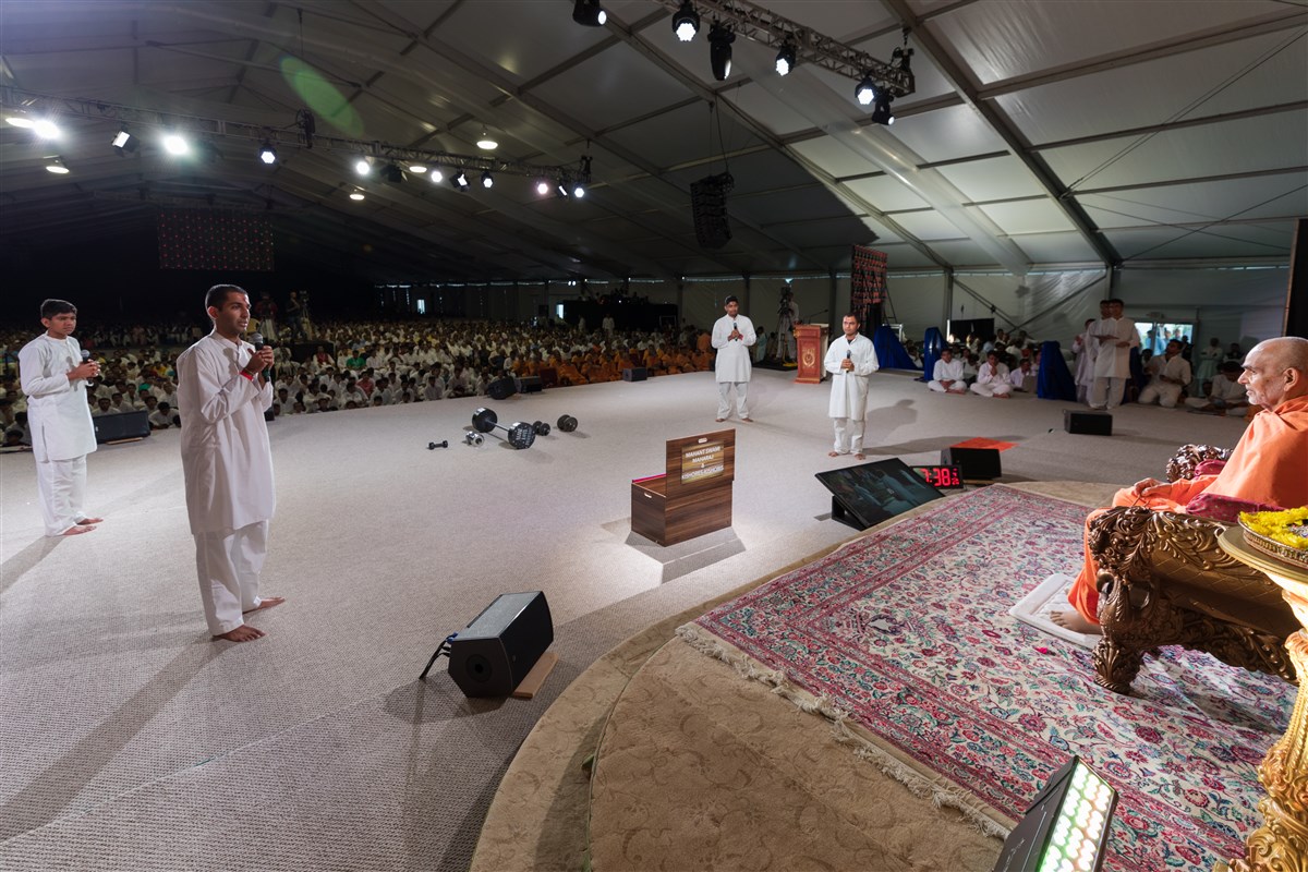 Youths perform a skit before Swamishri