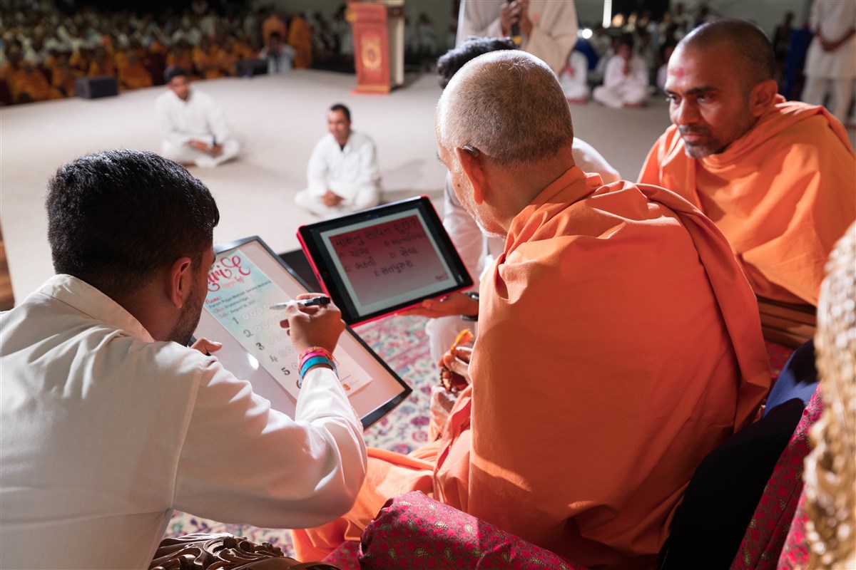 Swamishri engaged in the assembly