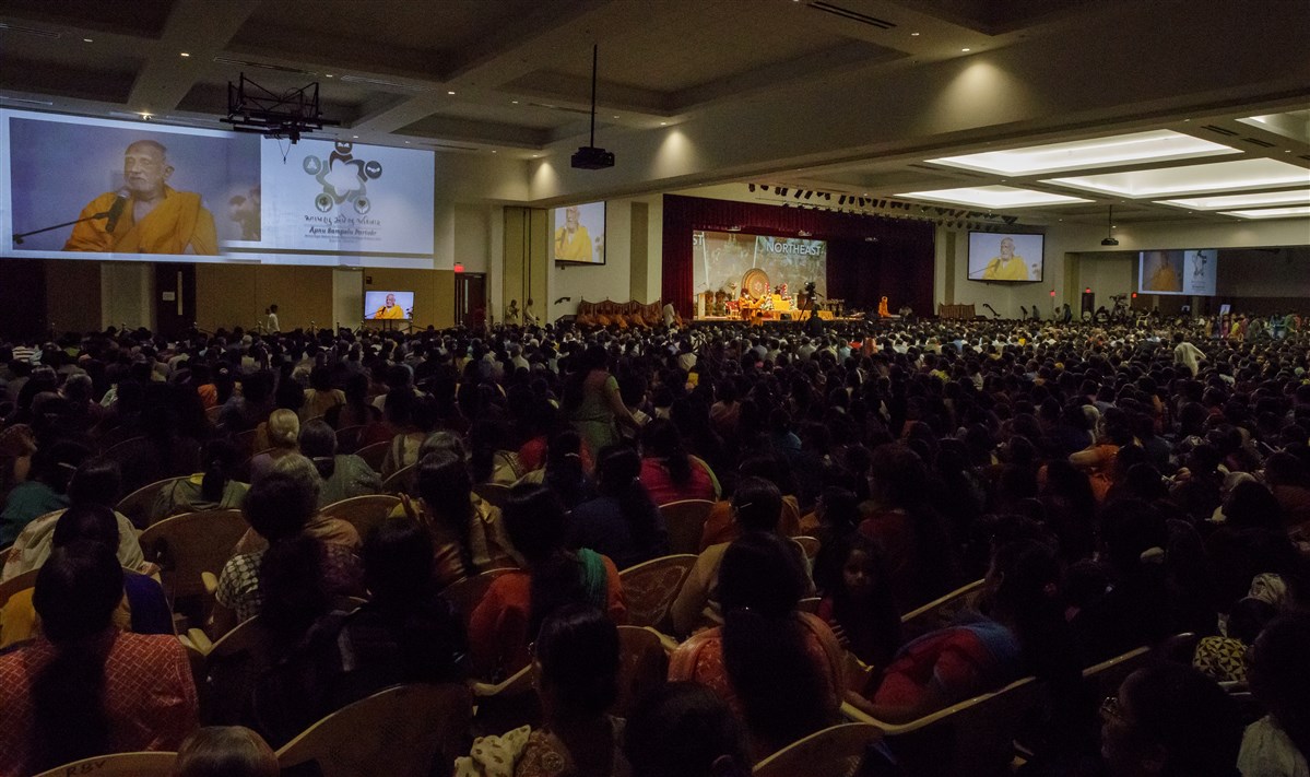 Devotees engaged in the evening assembly