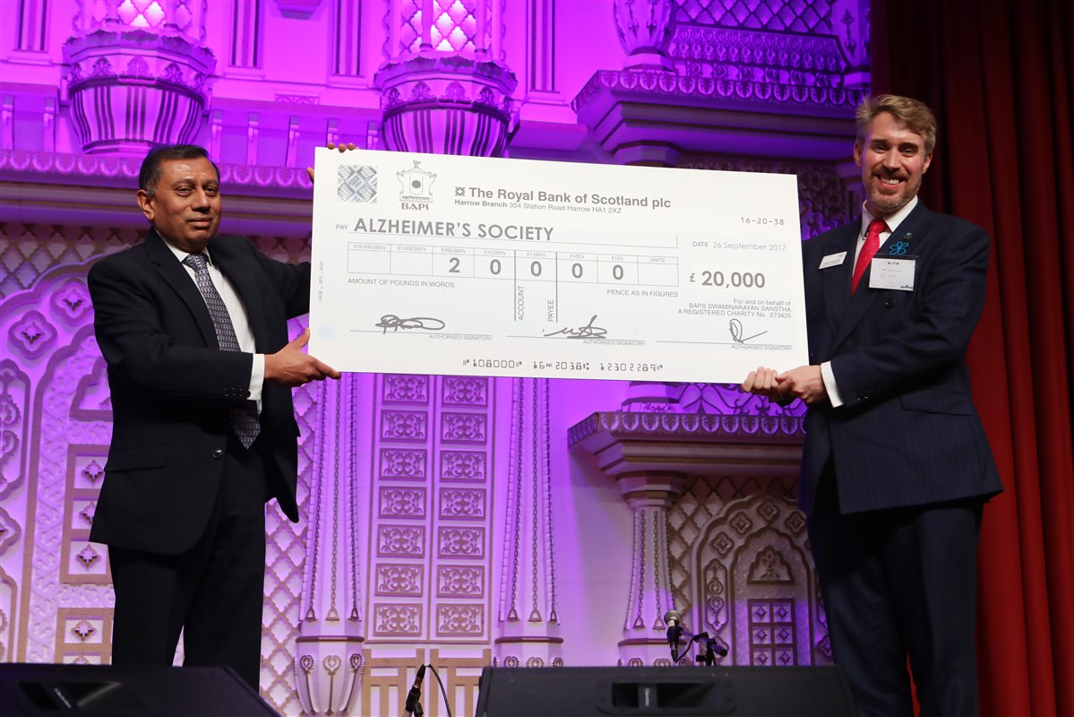 On this occasion, BAPS donated £20,000 to Alzheimer's Society, the country's largest charity fighting dementia