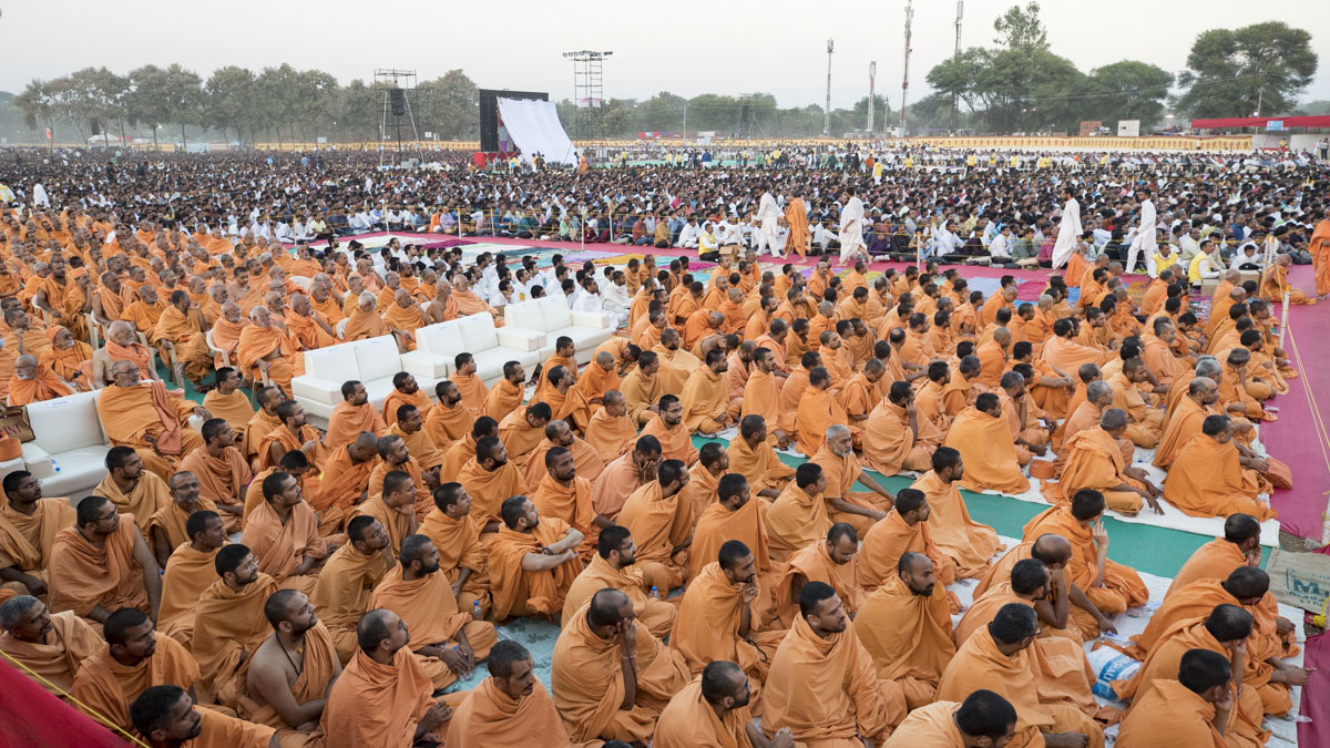 Sadhus and devotees during the celebration assembly