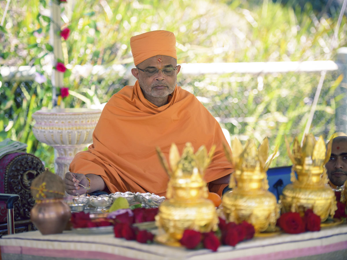 Gnaneshwar Swami performs the mahapuja rituals