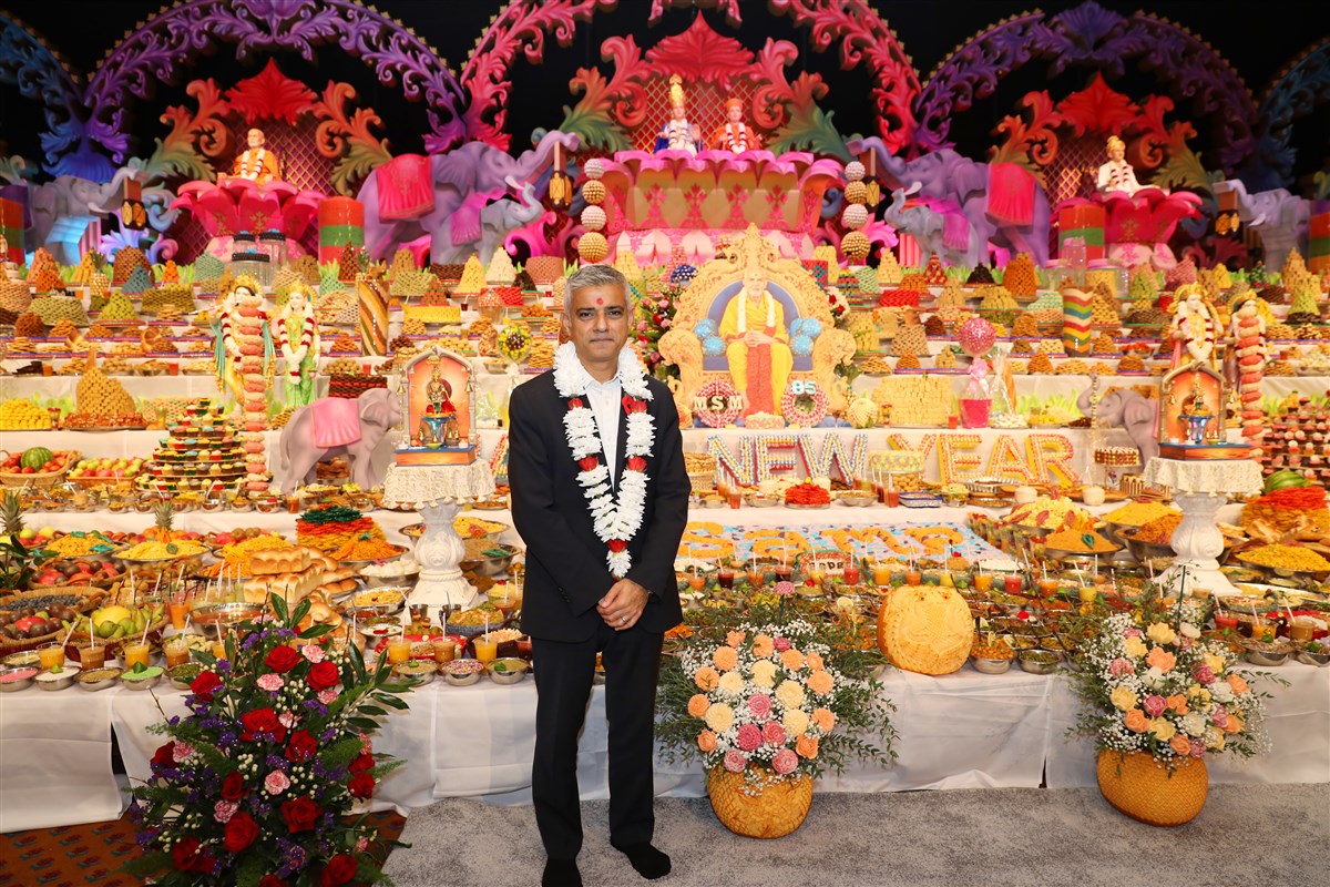 Rt. Hon. Sadiq Khan - Mayor of London. <br>For more details and photos, please see news report <a href='https://www.baps.org/News/2018/Mayor-of-London-Sadiq-Khan-Celebrates-Hindu-New-Year-at-London-Mandir-14310.aspx' target='blank' style='text-decoration:underline; color:blue;'>here</a>