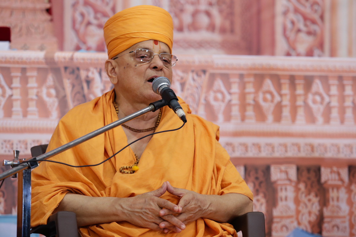 Pujya Ishwarcharan Swami addresses the assembly