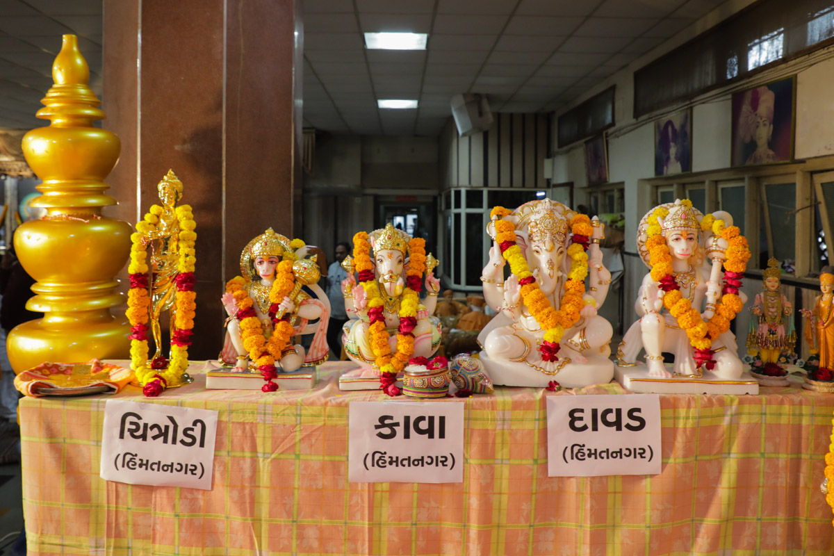 Murtis to be consecrated for the BAPS Shri Swaminarayan Mandirs in Chitrodi, Kawa and Davad, Gujarat, India