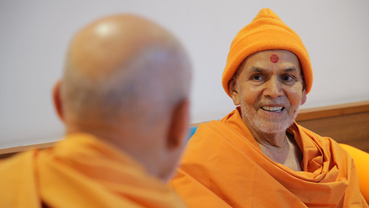 Swamishri converses with Pujya Viveksagar Swami
