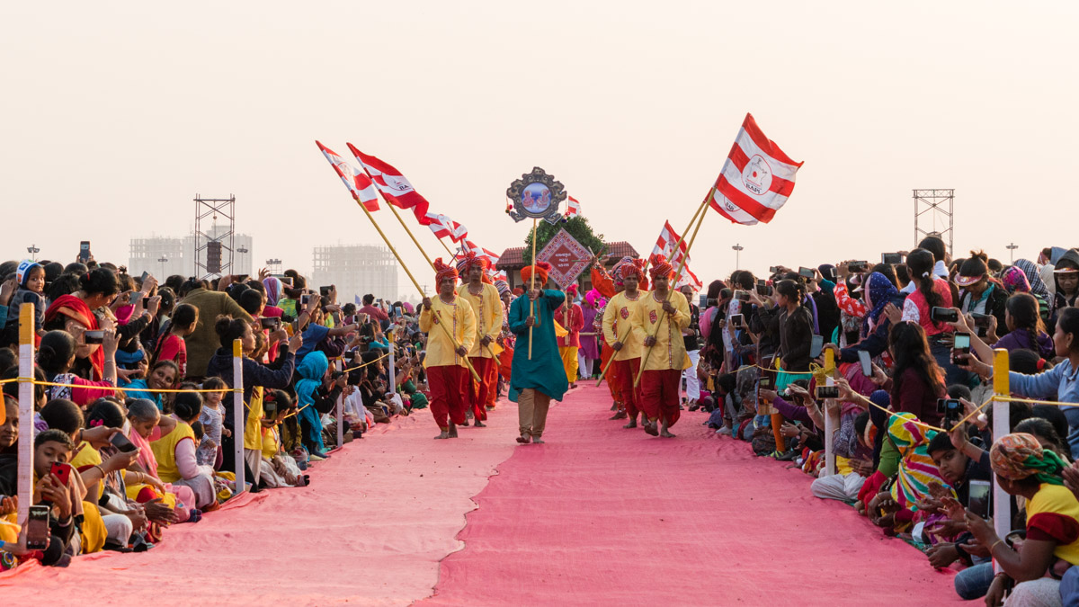 Children and youths present a parade in honor of the Vachanamrut Bicentenary Celebrations