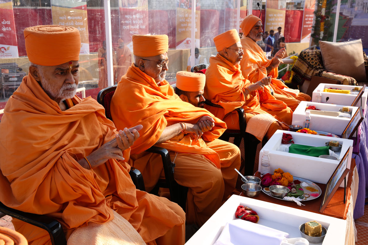Senior sadhus perform the mahapuja rituals
