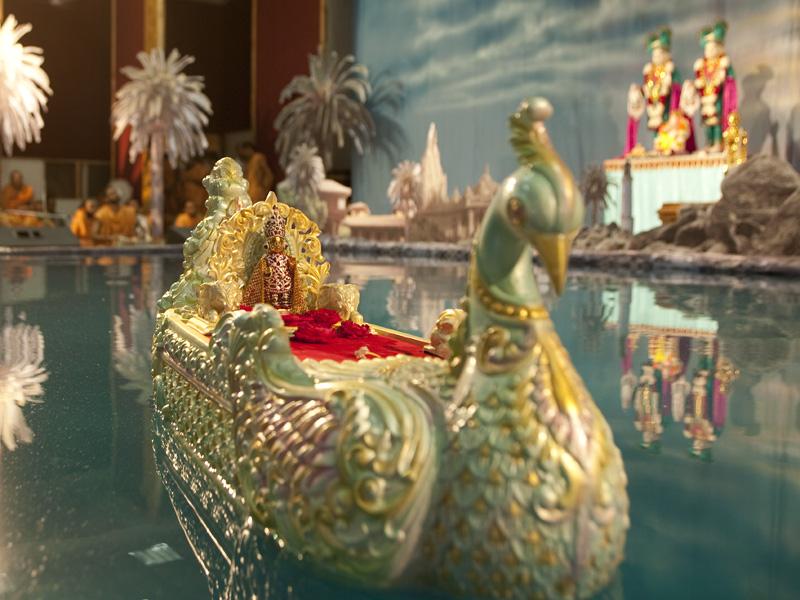 Shri Harikrishna Maharaj in a boat