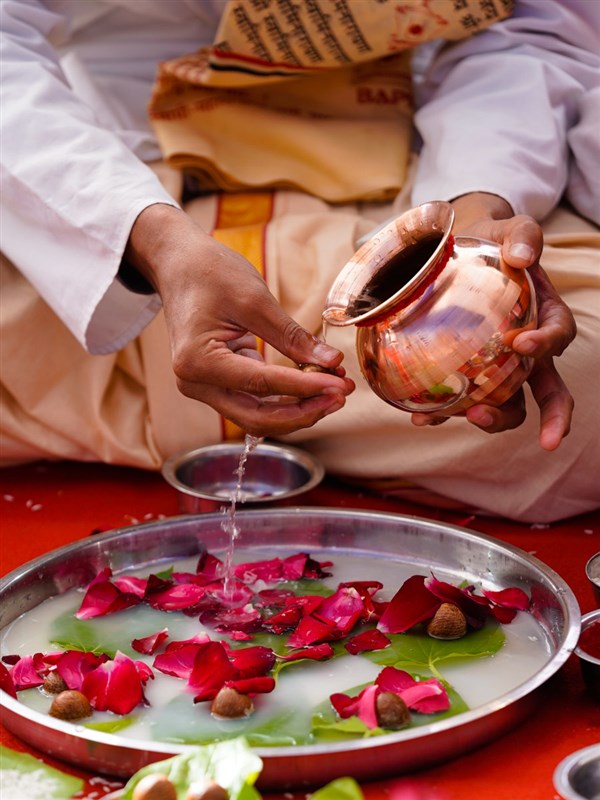 Devotees perform the yagna rituals
