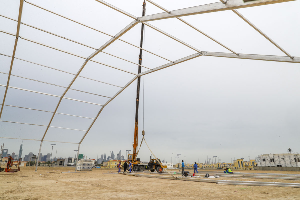 Construction of marquee at Jumeirah Park, Dubai