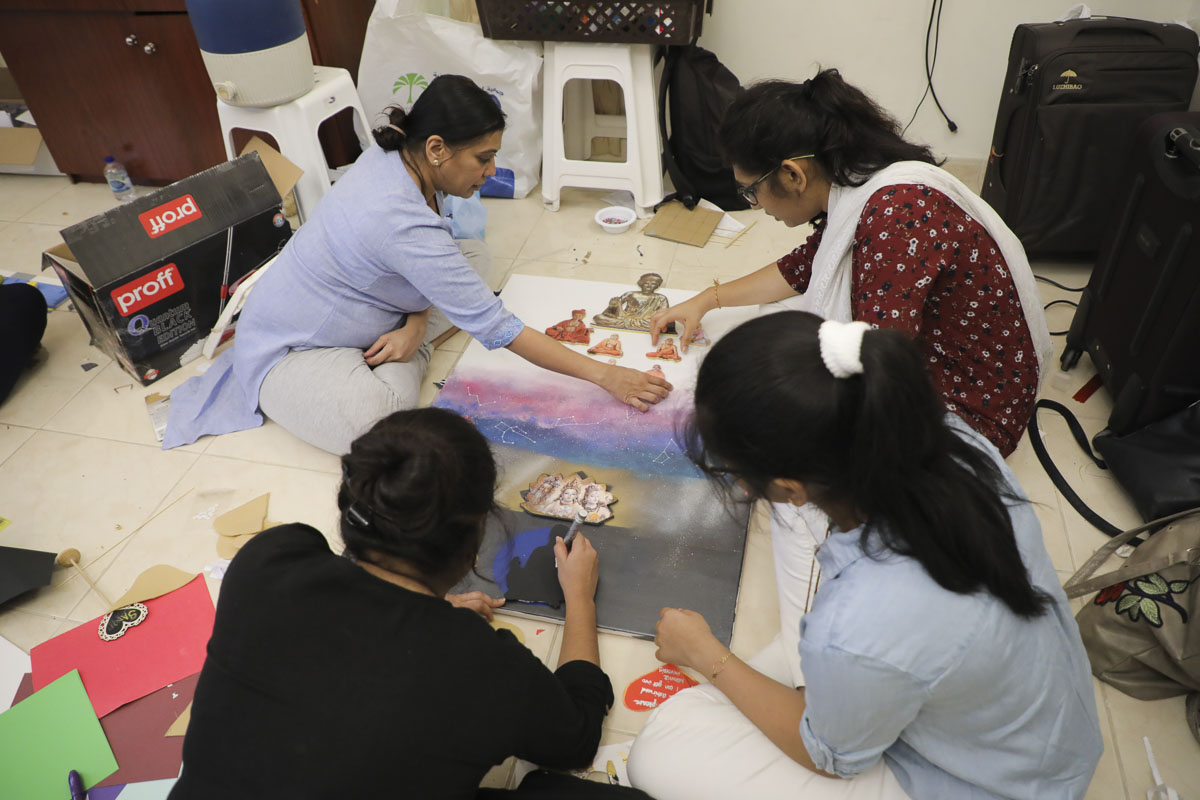 Volunteers prepare decorations