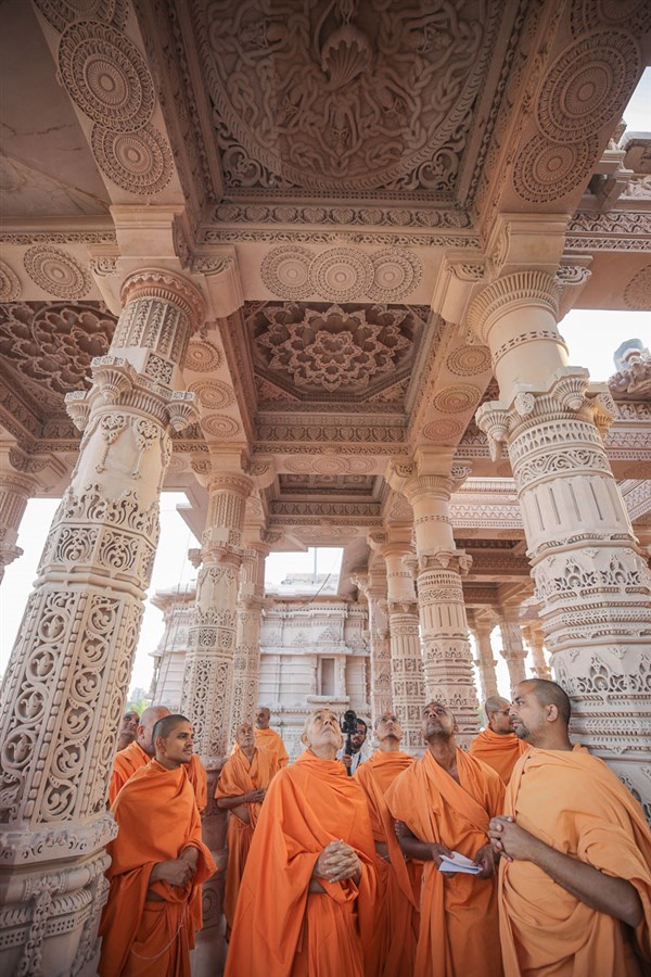 Swamishri observes the carvings