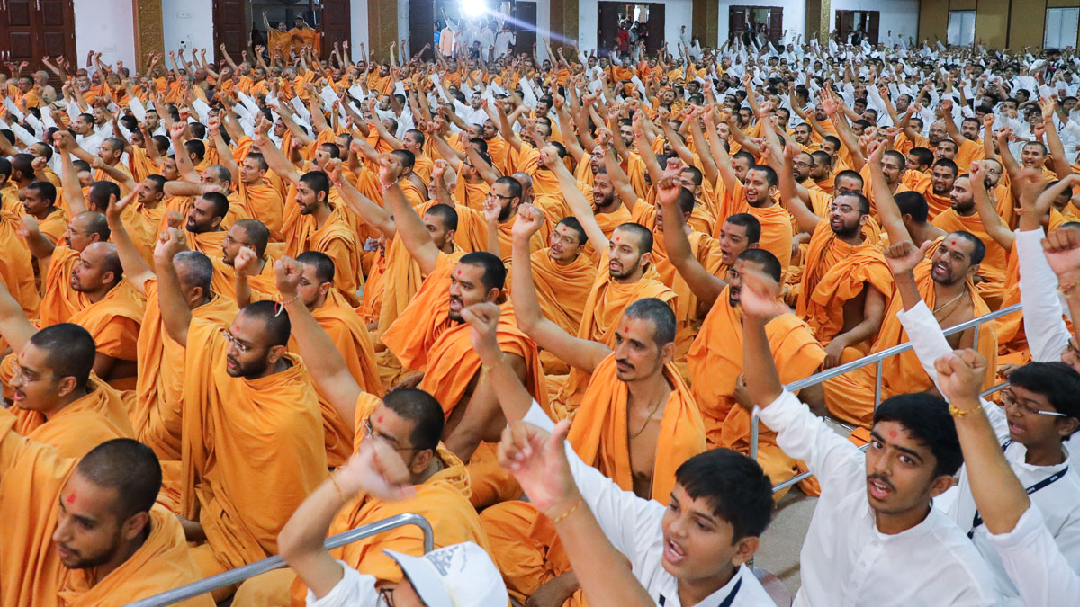 Sadhus and youths during the assembly