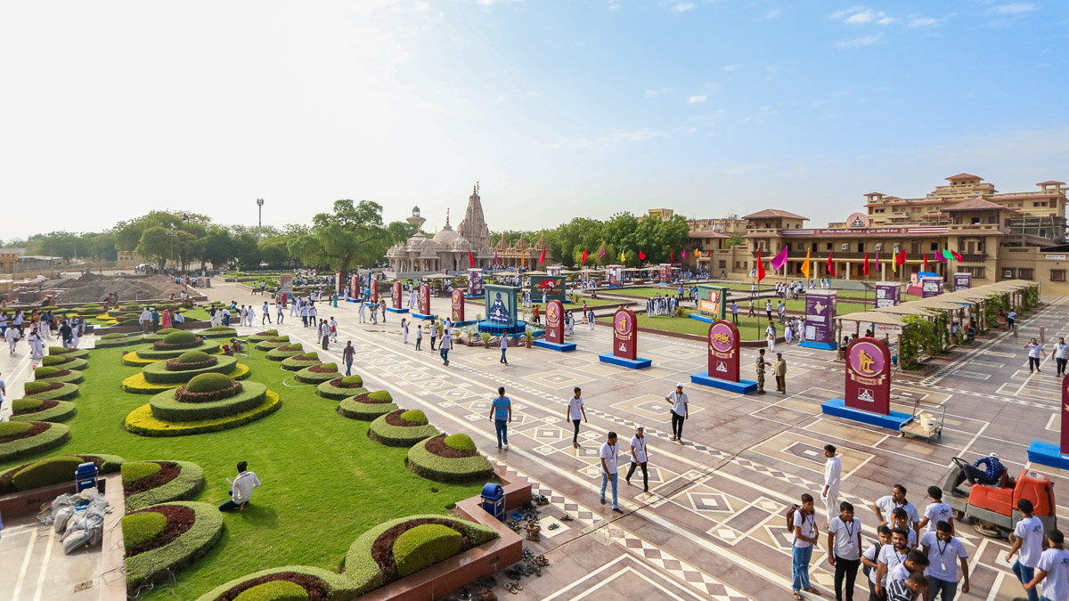 Youths in the mandir grounds