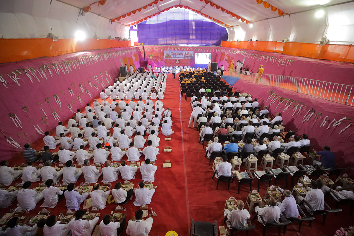 Devotees participate in the shilanyas mahapuja rituals