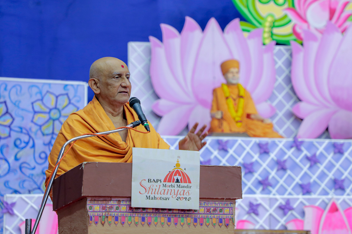 Atmaswarup Swami addresses the assembly