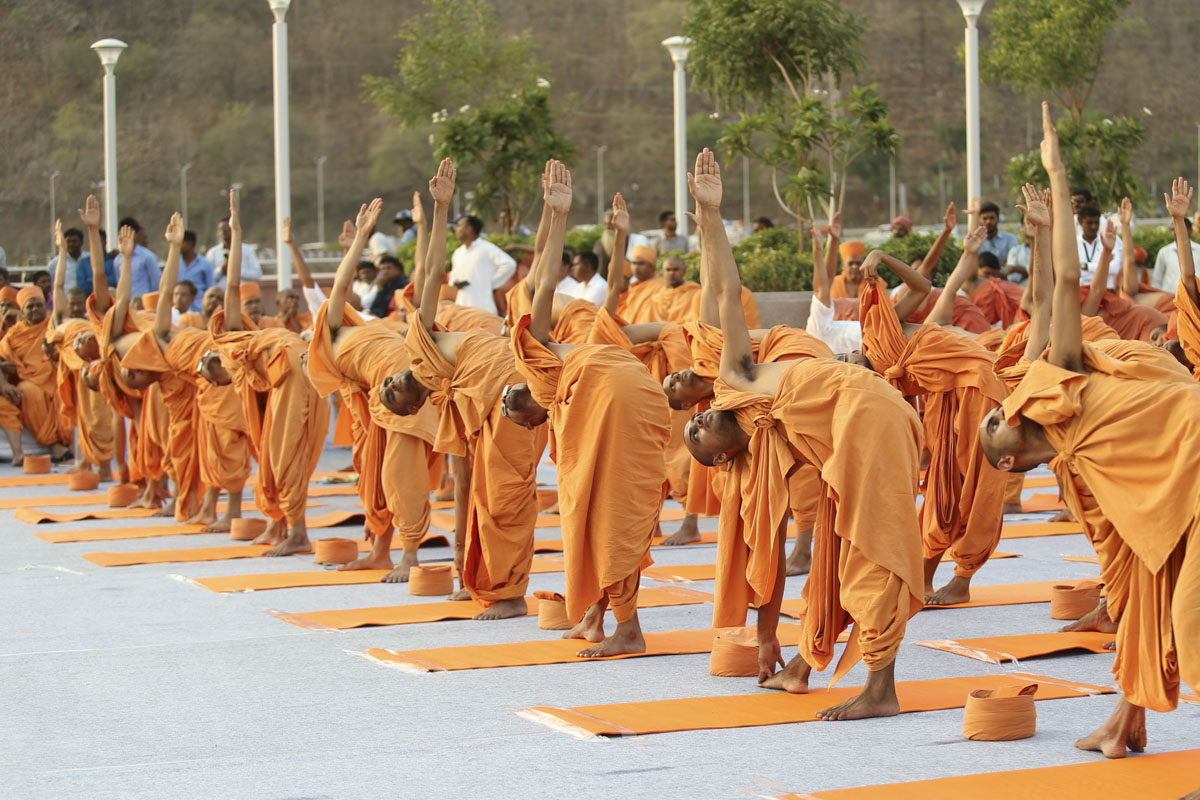 Sadhus perform yoga