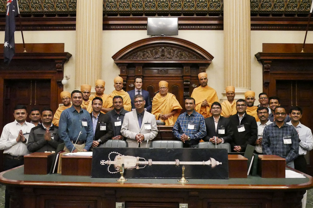 Pujya Kothari Swami, sadhus and devotees visit The Parliament of South Australia