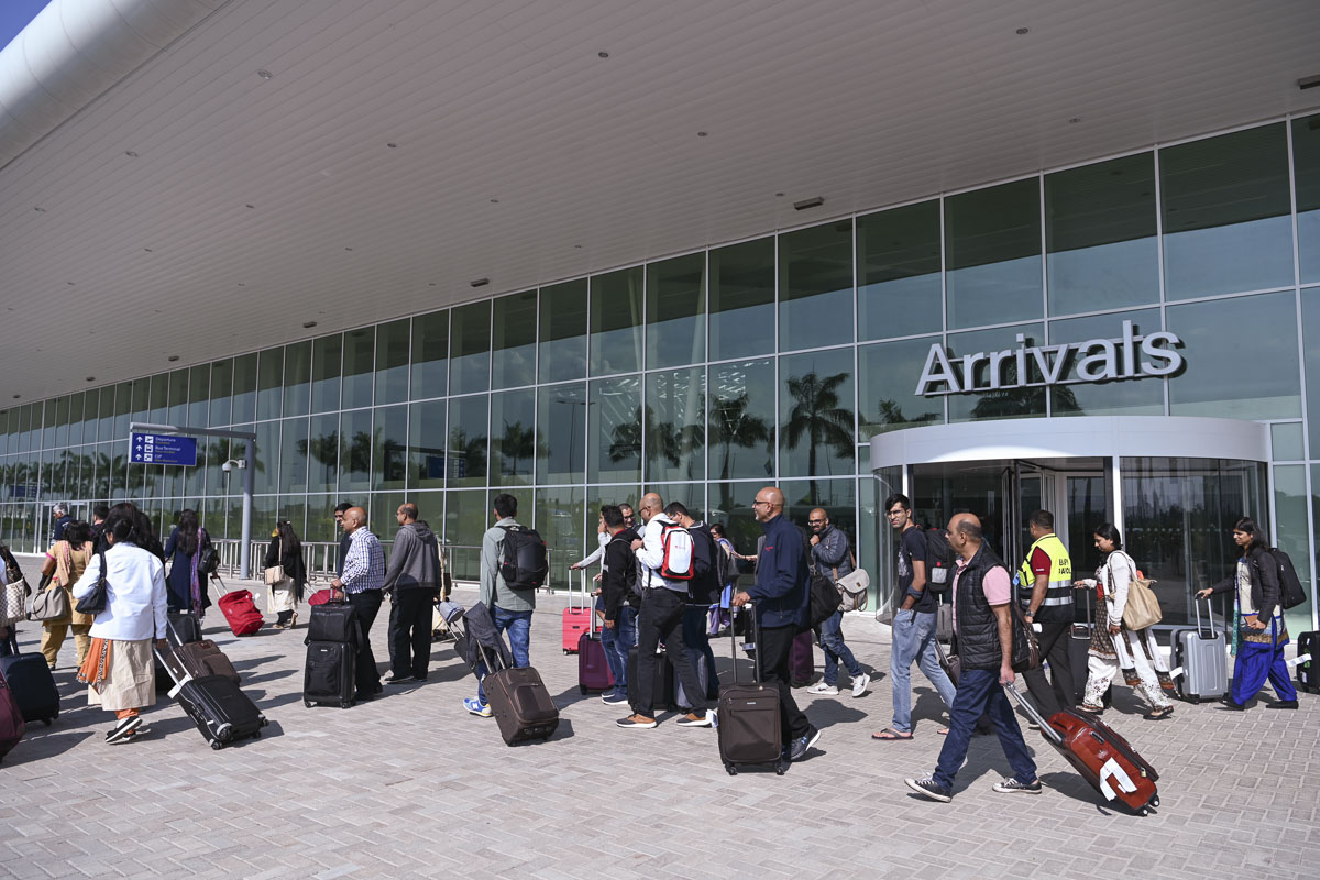 Karyakars arrive at the airport