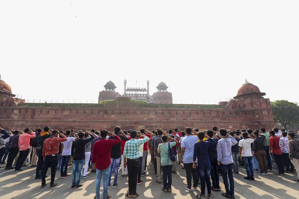 Youths visit the Red Fort