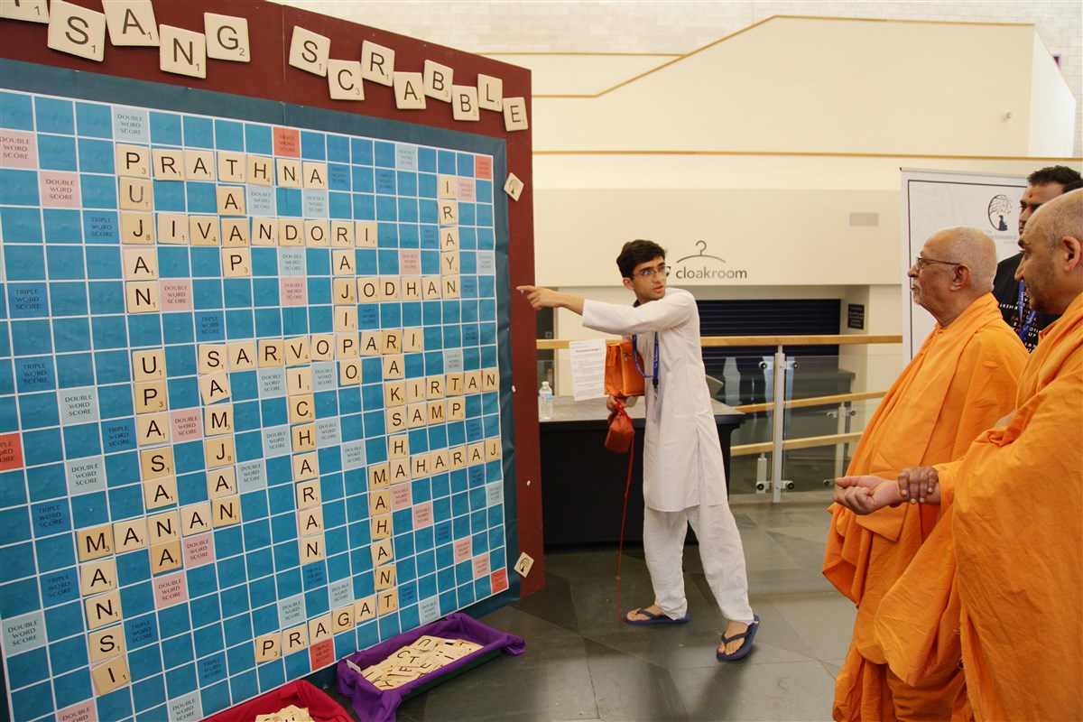 Pujya Doctor Swami views another interactive learning board for delegates