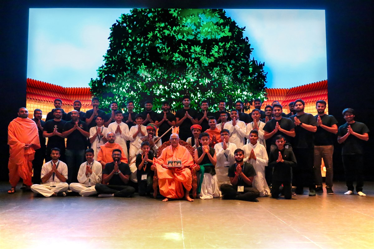 Pujya Doctor Swami with some of the main cast and crew of 'The Vachanamrut: An Unexpected Journey'