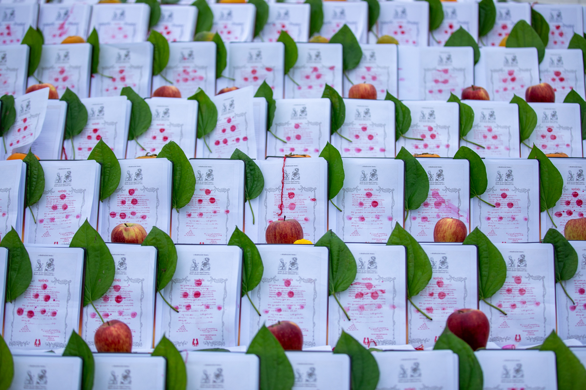 Account books laid out for Chopda Pujan