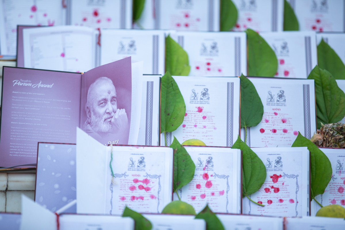 Account books laid out for Chopda Pujan