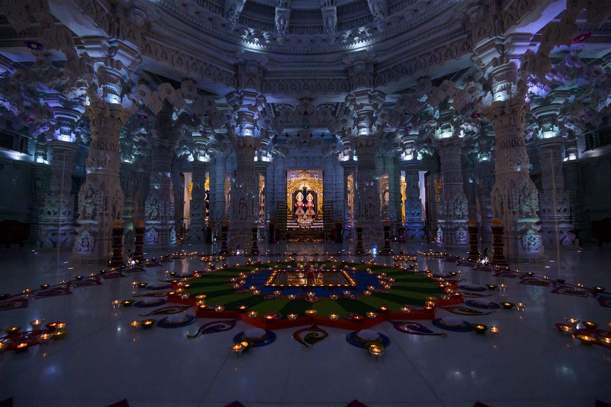 A thematic decoration is displayed in the Mandir