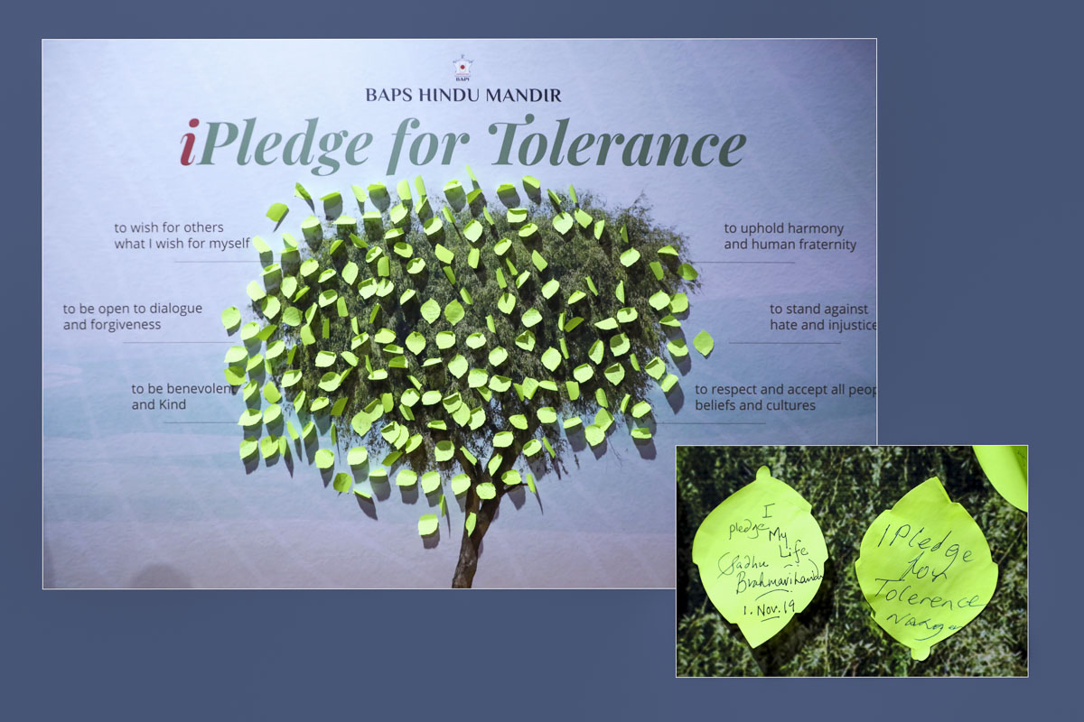 H.E. Sheikh Nahayan Mabarak Al Nahayan and Pujya Brahmavihari Swami's pledges