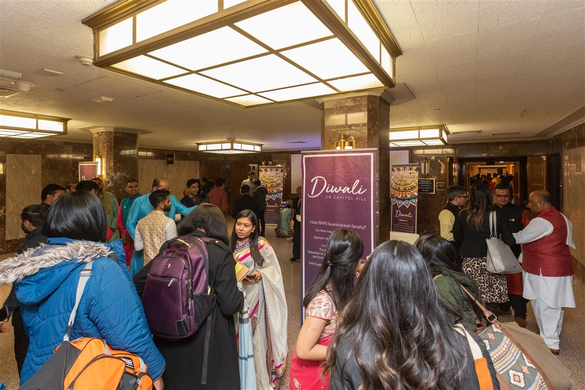 Guests arrive at the Diwali on the Hill celebration at Dirksen Senate Office Building in Washington DC