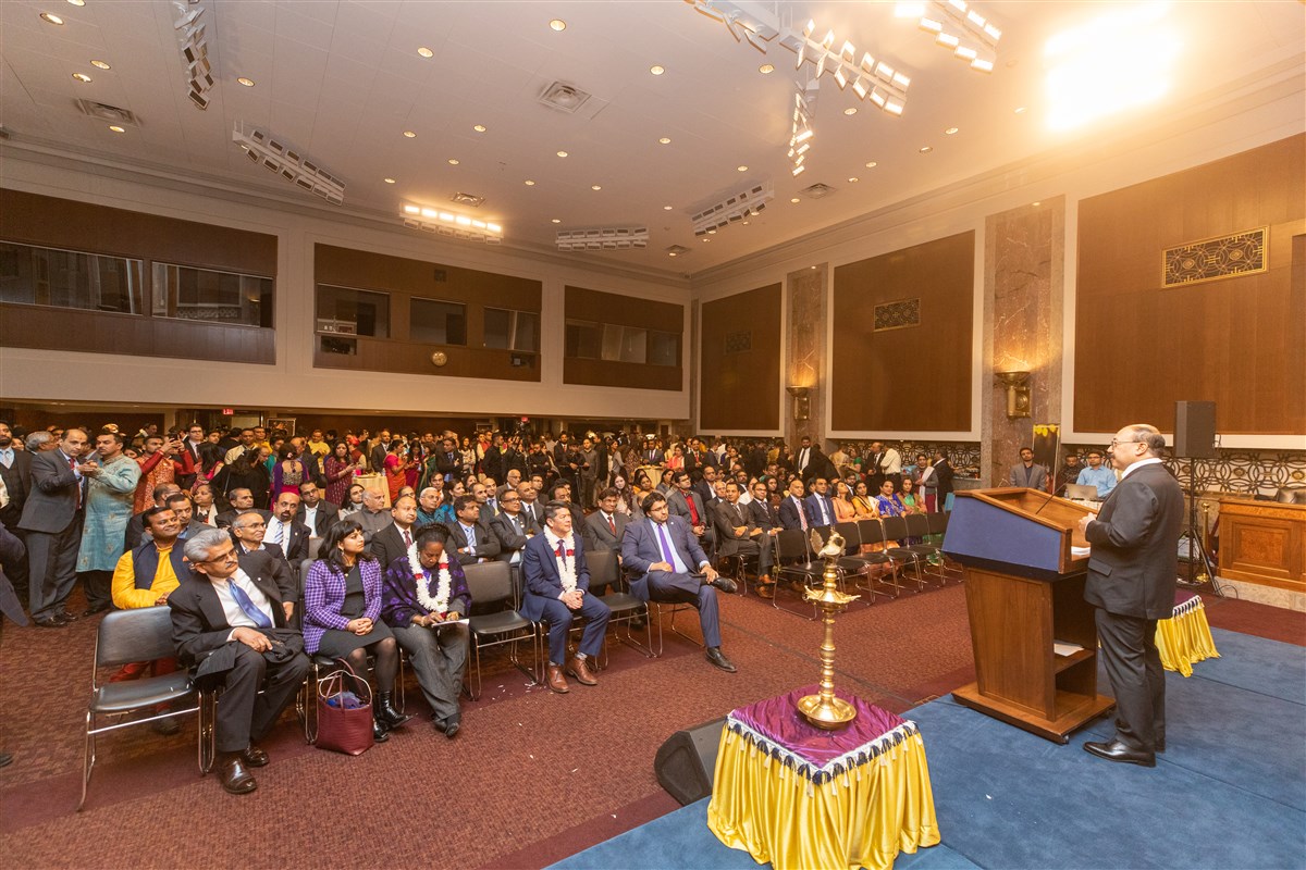Indian Ambassador to the United States Shri Harsh Vardhan Shringla addresses the assembly