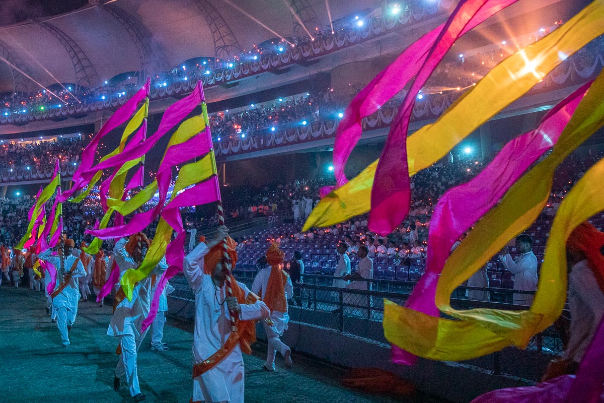 Youths wave flags