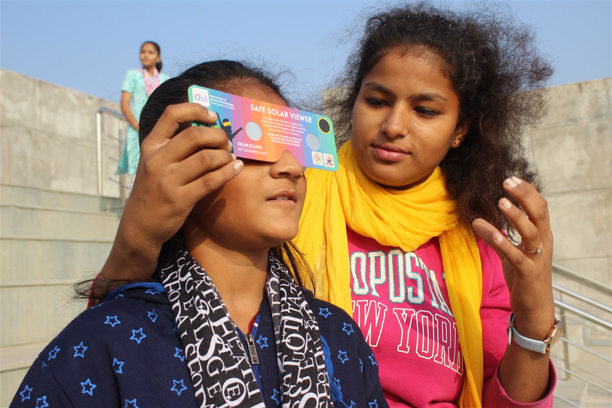 Students of std 11 helped all other students to observe and understand the Eclipse carefully with help of Solar Viewer Kit. 