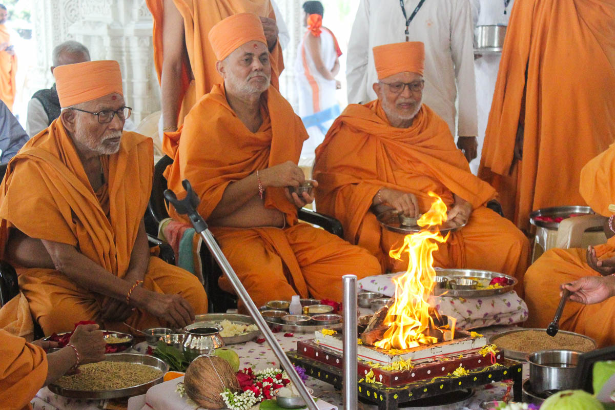 Senior sadhus perform vastu mahapuja