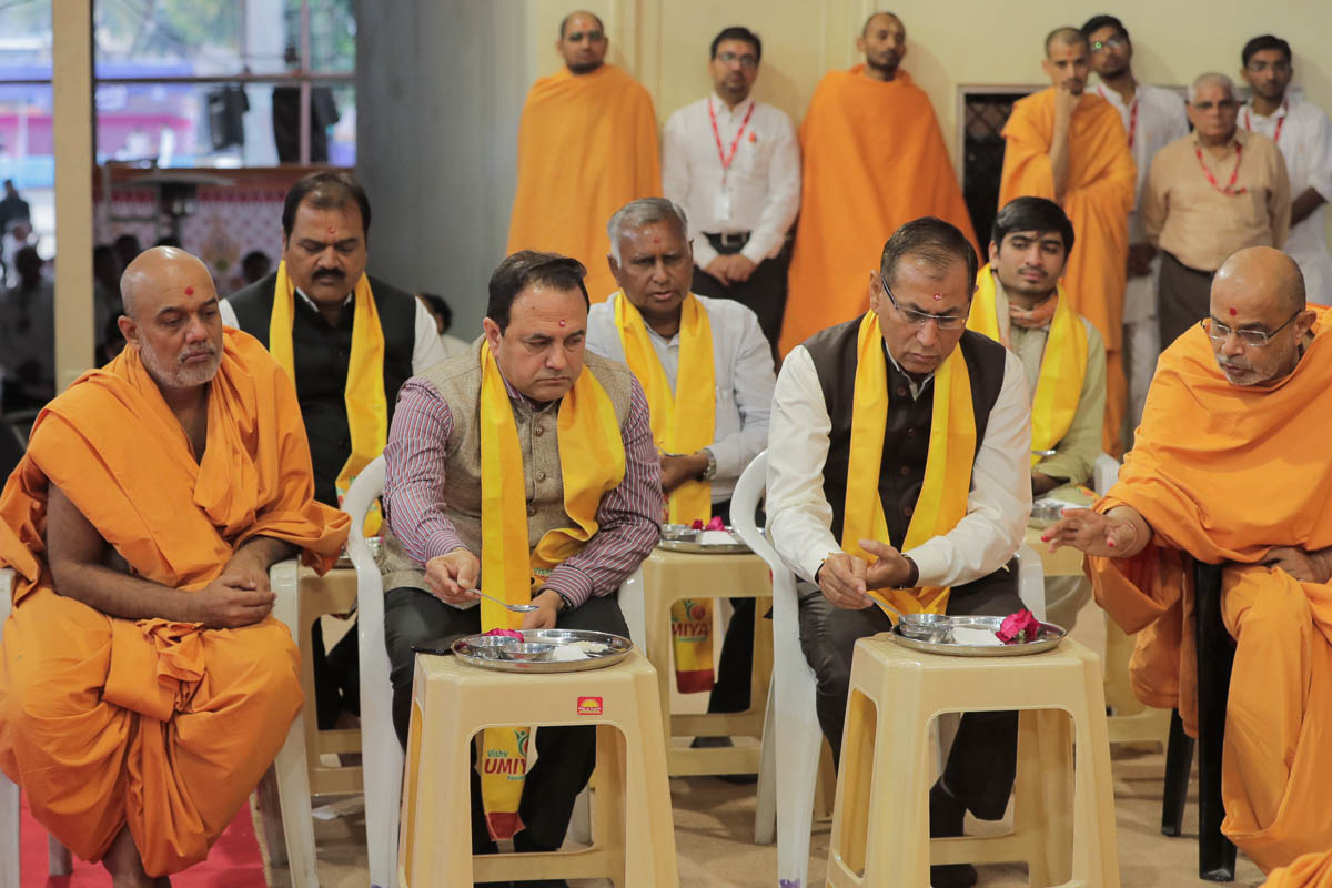 Trustees perform shila-pujan rituals