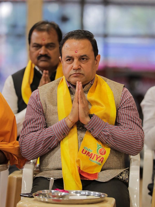 Shri R.P. Patel, President, Vishv Umiya Foundation, during the shila-pujan rituals