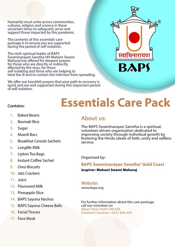 BAPS Provides Assistance During Coronavirus Pandemic, Gold Coast