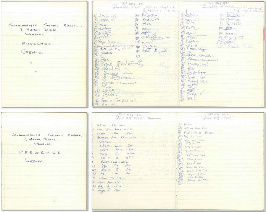 The attendance registers of the regular Satsang sabhas taking place at the house of Chittranjanbhai Patel – 7 Manor Drive, Wembley, London – in the late 1960s